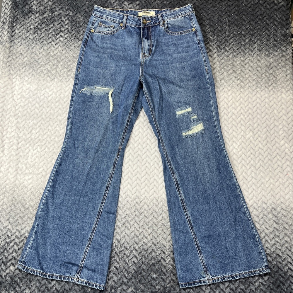 NEW Rock & Roll Jeans Womens 30x30 Blue High Rise Palazzo Flare Wide Denim Boho